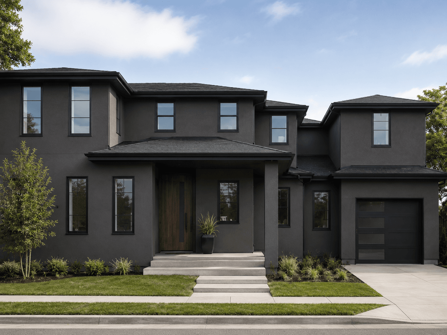 Charcoal two-story residential facade — Facade, GUO Architecture